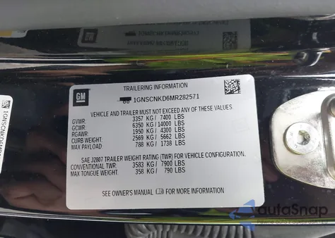 2021 Chevrolet Tahoe C1500 Lt z USA, uszkodzony, nr VIN 1GNSCNKD6MR282571